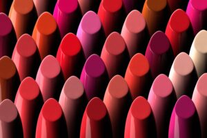A range of lipstick shades arranged in rows